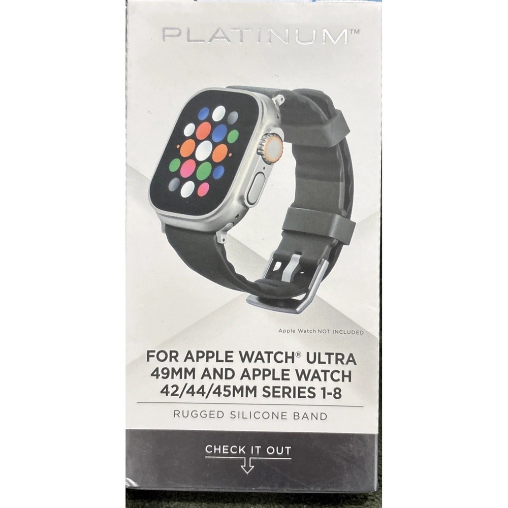 Platinum- Rugged Silicone Band for Apple Watch 44mm, 45mm Series‎ 1-10 , Ultra